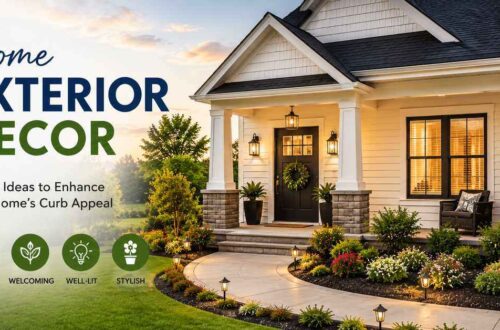 Home exterior decor ideas featuring a modern house with stylish landscaping, porch lighting, and curb appeal