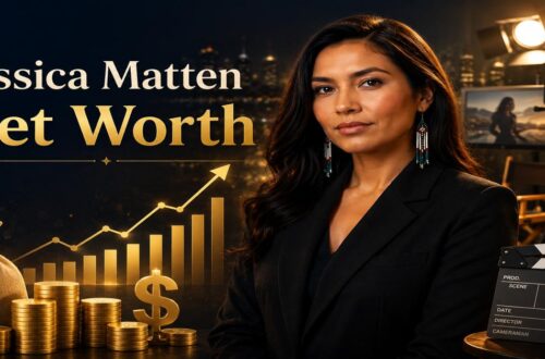 Jessica Matten net worth 2026 featuring Canadian actress and Dark Winds star on a professional film set