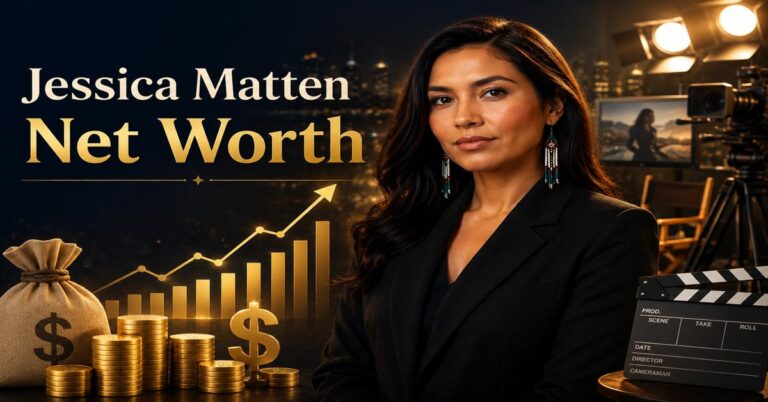 Jessica Matten net worth 2026 featuring Canadian actress and Dark Winds star on a professional film set